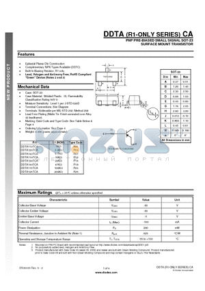 DDTA123TCA datasheet - PNP PRE-BIASED SMALL SIGNAL SOT-23