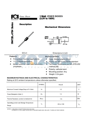 1N4728_1 datasheet - 1 Watt ZENER DIODES (3.3V to 100V) 1.0 W power dissipation