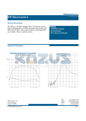 2829 datasheet - 760 MHz bandpass filter