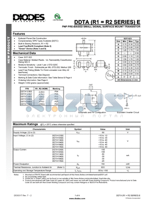 DDTA143EE datasheet - PNP PRE-BIASED SMALL SIGNAL SURFACE MOUNT TRANSISTOR