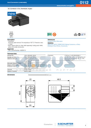 0112-H-ABC0-D-EJ datasheet - IEC Connector C15A, Rewireable, Angled