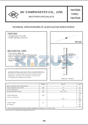 1N4731A datasheet - TECHNICAL SPECIFICATIONS OF GLASS SILICON ZENER DIODES