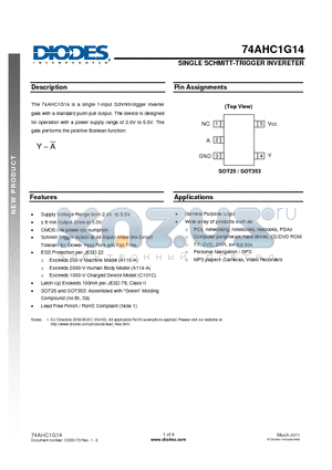 74AHC1G14 datasheet - SINGLE SCHMITT-TRIGGER INVERETER