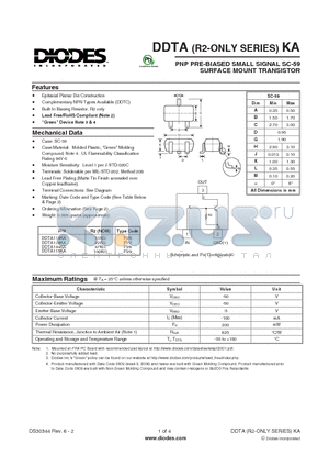 DDTA144KA datasheet - PNP PRE-BIASED SMALL SIGNAL SC-59 SURFACE MOUNT TRANSISTOR