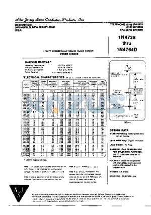 1N4731A datasheet - 1 WATT HERMETICALLY SEALED GLASS SILICON ZENER DIODES