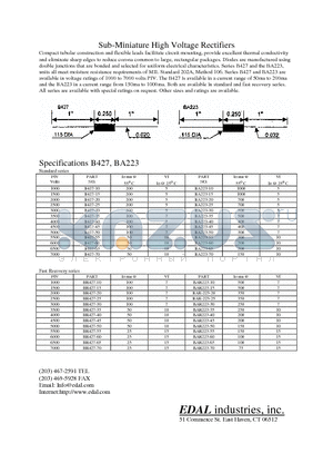 B427 datasheet - Sub-Miniature High Voltage Rectifiers