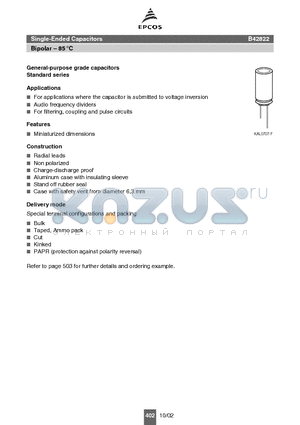 B42822A3226M00 datasheet - Single-Ended Capacitors