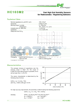 103M2 datasheet - Fast High End Humidity Sensors for Radiosondes / Registering Balloons
