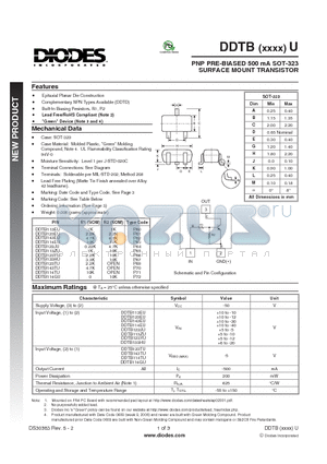 DDTB113ZU datasheet - PNP PRE-BIASED 500 mA SOT-323 SURFACE MOUNT TRANSISTOR