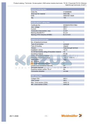012836SAK4 datasheet - General ordering data