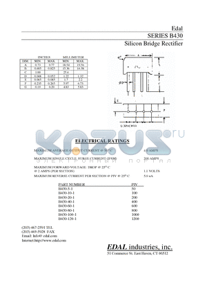 B430-100-1 datasheet - Silicon Bridge Rectifier