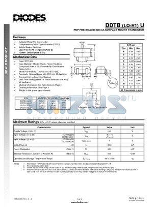 DDTB122LU datasheet - PNP PRE-BIASED 500 mA SURFACE MOUNT TRANSISTOR