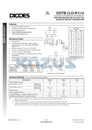 DDTB122LU-7-F datasheet - PNP PRE-BIASED 500 mA SOT-323 SURFACE MOUNT TRANSISTOR