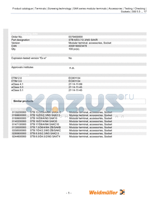 0130000000 datasheet - Modular terminal, accessories, Socket