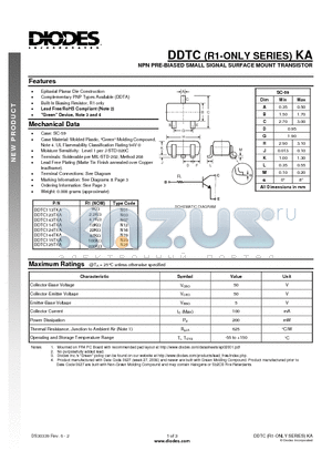 DDTC113TKA datasheet - NPN PRE-BIASED SMALL SIGNAL SURFACE MOUNT TRANSISTOR