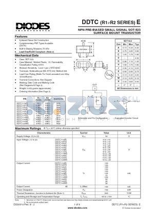 DDTC113ZE datasheet - NPN PRE-BIASED SMALL SIGNAL SOT-523 SURFACE MOUNT TRANSISTOR