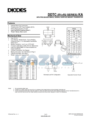 DDTC113ZKA_2 datasheet - NPN PRE-BIASED SMALL SIGNAL SURFACE MOUNT TRANSISTOR