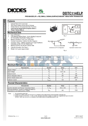 DDTC114ELP datasheet - PRE-BIASED (R1 = R2) SMALL SIGNALSURFACE MOUNT 100mA NPN TRANSISTOR