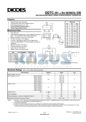 DDTC114EUA datasheet - NPN PRE-BIASED SMALL SIGNAL SURFACE MOUNT TRANSISTOR