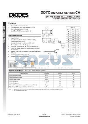 DDTC114GCA datasheet - NPN PRE-BIASED SMALL SIGNAL SOT-23 SURFACE MOUNT TRANSISTOR