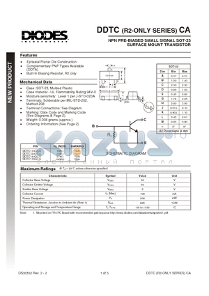 DDTC114GCA-7 datasheet - NPN PRE-BIASED SMALL SIGNAL SOT-23 SURFACE MOUNT TRANSISTOR