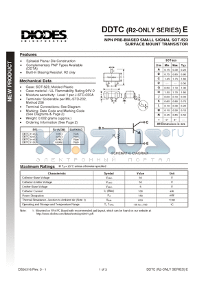 DDTC114GE datasheet - NPN PRE-BIASED SMALL SIGNAL SOT-523  SURFACE MOUNT TRANSISTOR