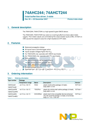 74AHC244BQ datasheet - Octal buffer/line driver; 3-state