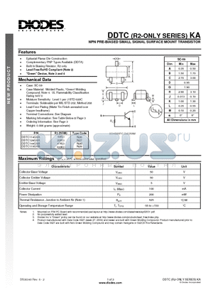 DDTC114GKA_2 datasheet - NPN PRE-BIASED SMALL SIGNAL SURFACE MOUNT TRANSISTOR