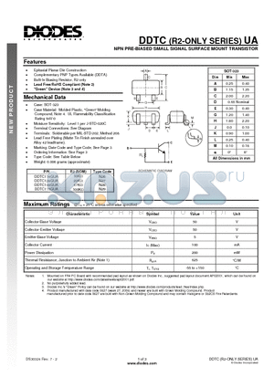 DDTC114GUA_2 datasheet - NPN PRE-BIASED SMALL SIGNAL SURFACE MOUNT TRANSISTOR