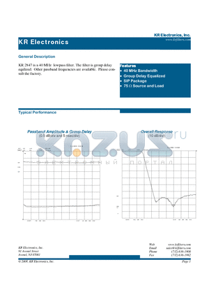 2847 datasheet - 40 MHz lowpass filter. The filter is group delay equlized