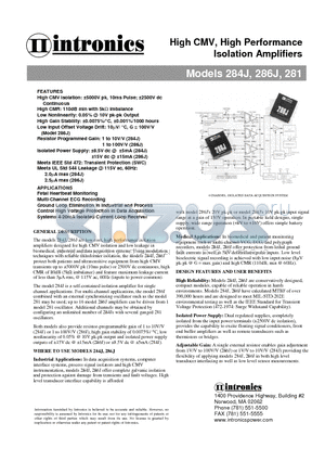 284J datasheet - High CMV, High Performance Isolation Amplifiers