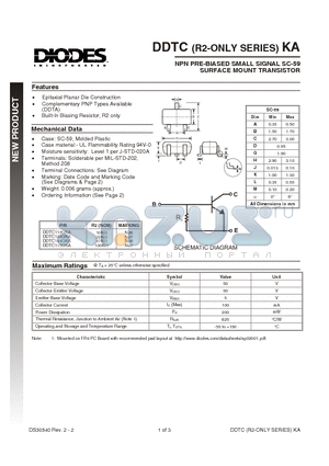 DDTC115GKA datasheet - NPN PRE-BIASED SMALL SIGNAL SC-59 SURFACE MOUNT TRANSISTOR