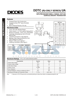 DDTC115GUA datasheet - NPN PRE-BIASED SMALL SIGNAL SOT-323 SURFACE MOUNT TRANSISTOR