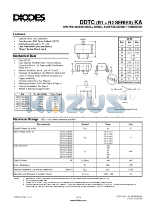 DDTC123EKA datasheet - NPN PRE-BIASED SMALL SIGNAL SURFACE MOUNT TRANSISTOR