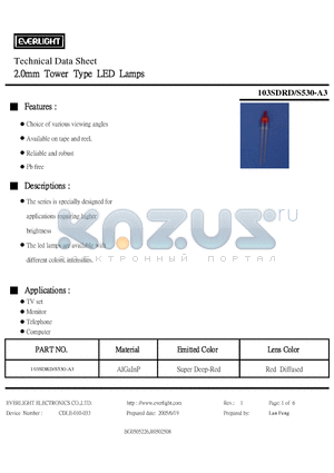 103SDRD-S530-A3 datasheet - 2.0mm Tower Type LED Lamps