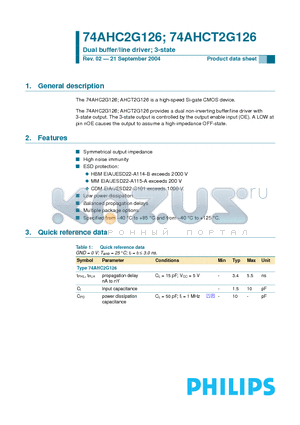 74AHC2G126 datasheet - Dual buffer/line driver; 3-state