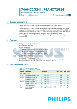 74AHC2G241DC datasheet - Dual buffer/line driver; 3-state