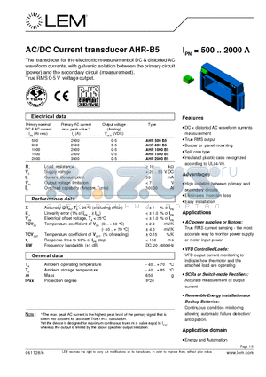 AHR800B5 datasheet - AC/DC Current transducer