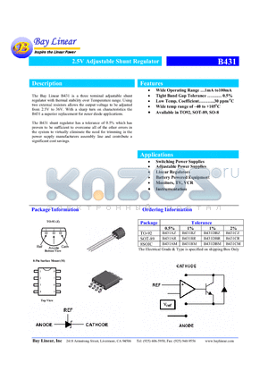 B431AZ datasheet - 2.5V Adjustable Shunt Regulator