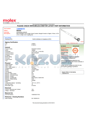 104000A01F150 datasheet - Mini-Change A-Size Single-Ended Cordset, Straight Female to Pigtail, 4 Poles, 4.57m (15.0 ) Length, Zinc Coupling Nut