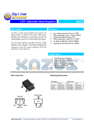 B432 datasheet - 1.25V Adjustable Shunt Regulator