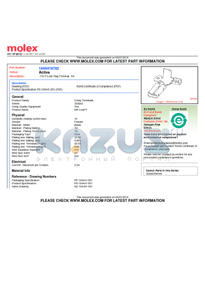 1044419702 datasheet - .110 P-Lock Flag Terminal, Tin