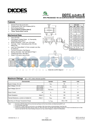 DDTC142TE datasheet - NPN PRE-BIASED 100 mA SURFACE MOUNT TRANSISTOR