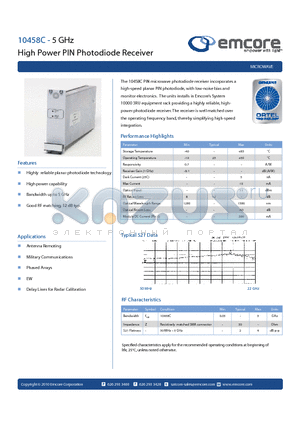 10458C-SA datasheet - High Power PIN Photodiode Receiver