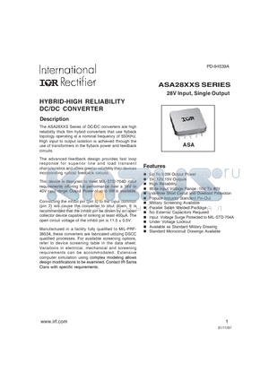 ASA2805S/CH datasheet - HYBRID-HIGH RELIABILITY DC/DC CONVERTER