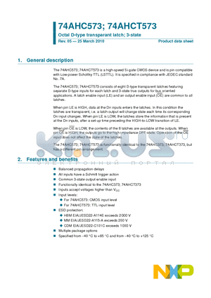 74AHC573PW datasheet - Octal D-type transparant latch; 3-state