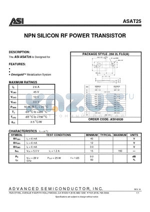 ASAT25 datasheet - NPN SILICON RF POWER TRANSISTOR