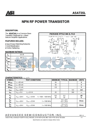 ASAT35L datasheet - NPN RF POWER TRANSISTOR