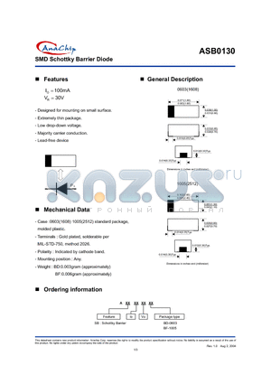 ASB0130 datasheet - SMD Schottky Barrier Diode