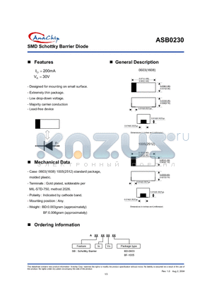 ASB0230 datasheet - SMD Schottky Barrier Diode